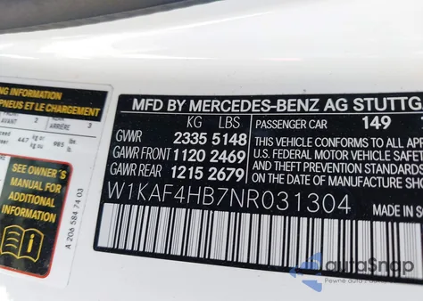 2022 Mercedes-Benz C 300 4Matic из США, поврежденный, VIN W1KAF4HB7NR031304